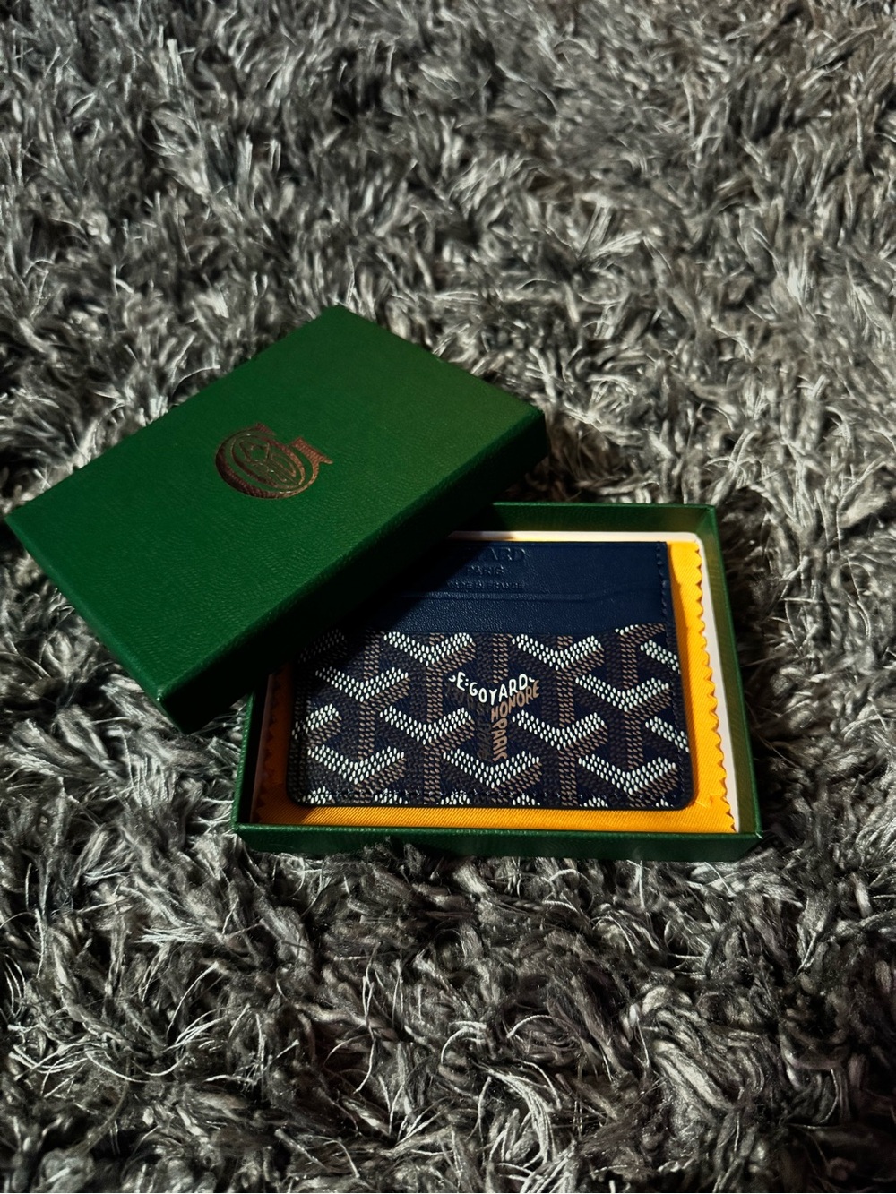 Goyard Navy and White Chevron Card Holder